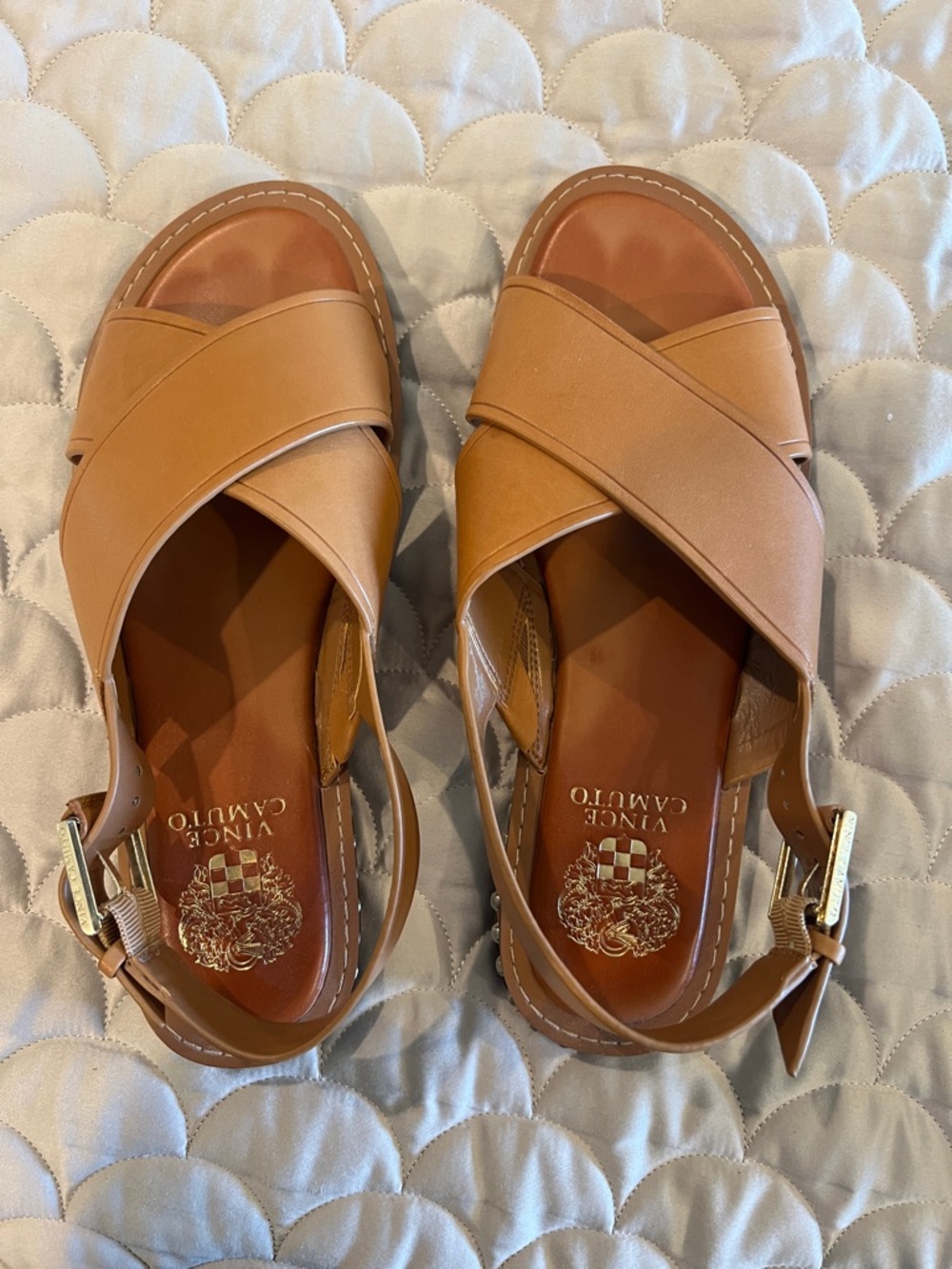 Vince Camuto Tan Crisscross Leather Slingback Sandals